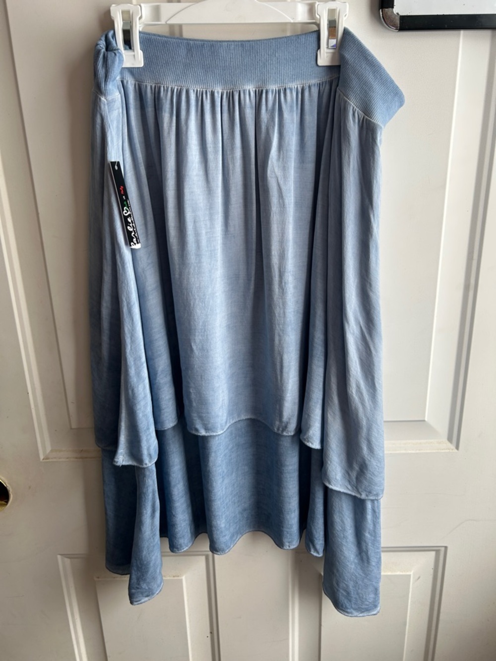 Charlie B XL Tiered Skirt NWT Blue Chambray Made in Italy Flowy Boho Coastal - Picture 6 of 13